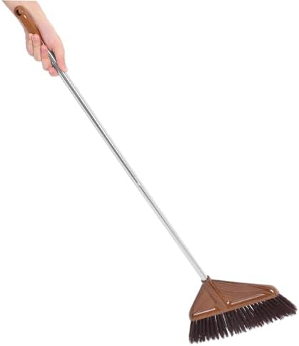 Wood Grain Broom with Ergonomic Handle for Indoor Outdoor Cleaning