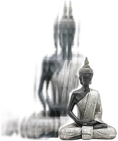 Bellaa 8 Inch Black and Silver Buddha Statue