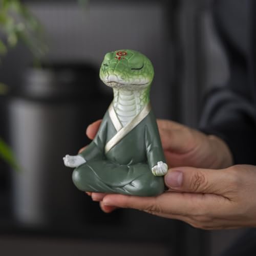 Zen Snake Figurine Statue - Green Resin Feng Shui Decor