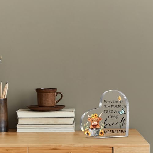 YAANUNULU Spring Decorations Highland Cow Motivational Plaque 1