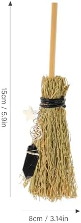 HOMSFOU Halloween Crystal Witch Broom Mini Decor