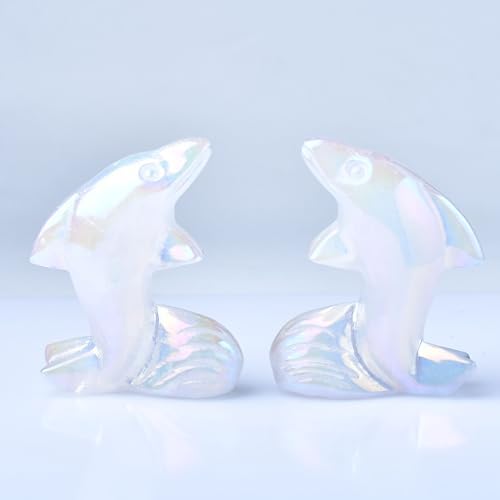 WUYOUSHI 1PC Electroplated Clear Quartz Dolphin Statue Home Decor