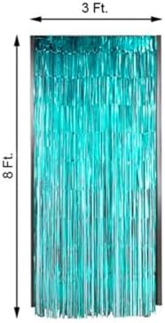 Efavormart 8ft Turquoise Foil Fringe Curtain