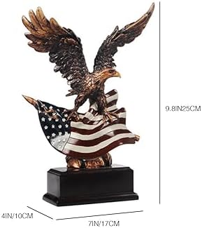Bald Eagle with American Flag Statue Decor Figurine