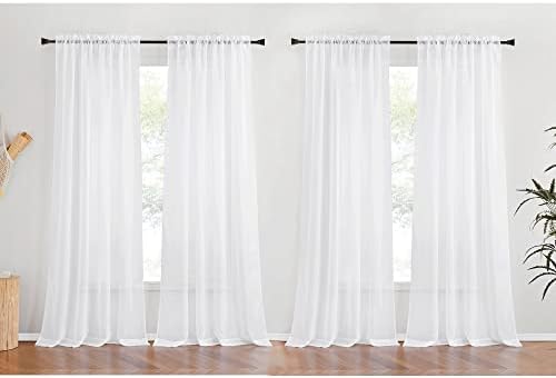 NICETOWN 90 Inch Sheer Curtains 4 Panels White