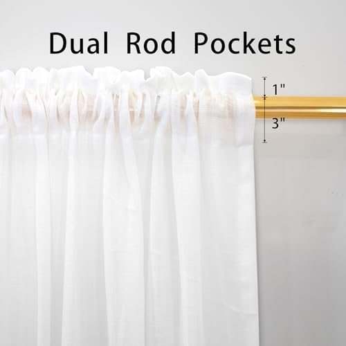 UPOPO 2 Panel Sheer Curtains Linen Textured 52x92 White Farmhouse Drapes