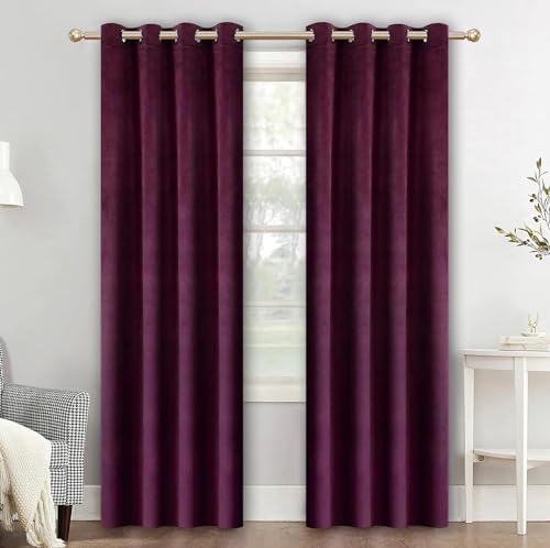 Guibaf Purple Velvet Curtains 52x96 inches Set of 2 Grommet Blackout Drapes