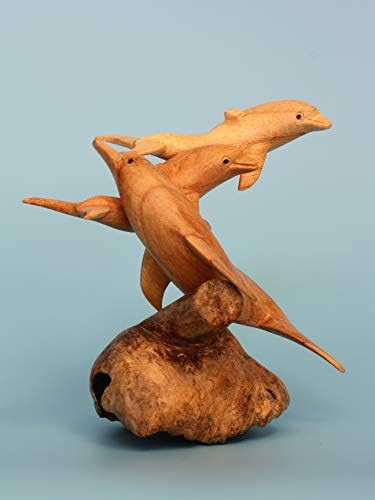 G6 Collection Hand Carved Wooden Dolphin Figurine Set