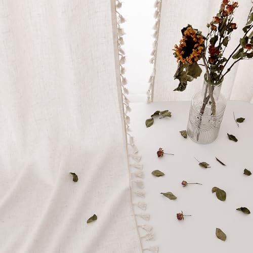 Natural Cream Beige Boho Linen Curtains 2 Panels