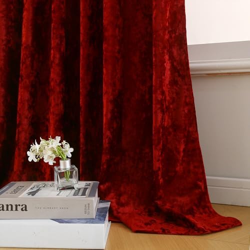 Liians Velvet Blackout Curtains 2 Panels Burgundy 52x96 Inch