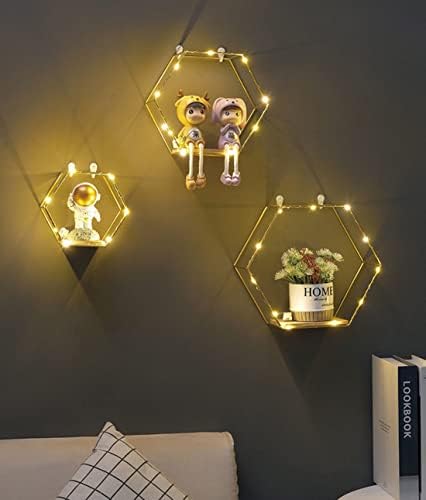 Liywall Hexagon Floating Shelves with LED Lights Set of 3 1