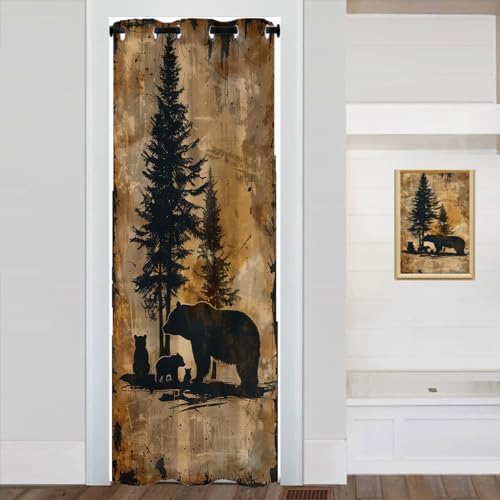 Fangpamz Rustic Bear Door Curtain 34W x 80L