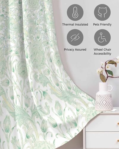 Botanical Green Blackout Curtain Panels 52x96 for Privacy