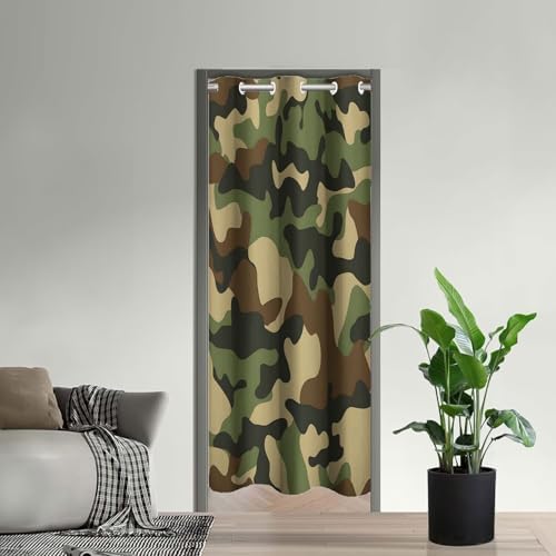 DGESTE Camo Door Curtains Black Green Panel 34x80