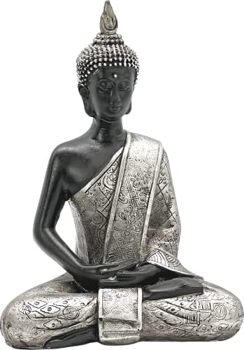 Bellaa 8 Inch Black and Silver Buddha Statue