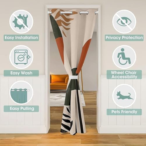 Feelyou 3D Printed Door Curtain 34x80 Modern Boho Style