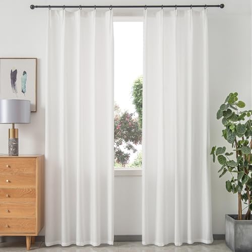 Non-See-Through White Curtain 90 Inch 2 Panels Privacy Drapes