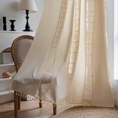 Deeprove Boho Curtains 59x96 Inches Cream Cotton Panel