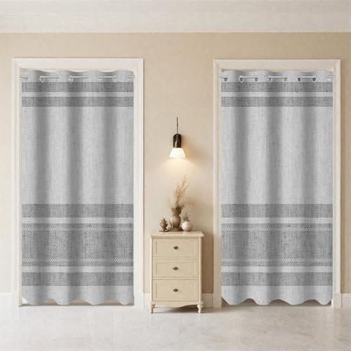 AWERT Grey Striped Linen Curtain Panel 52x90 Inches