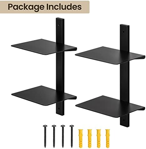 ART-GIFTREE Floating Book Shelves 4 Tier Metal Wall Mount 2 Pack Black