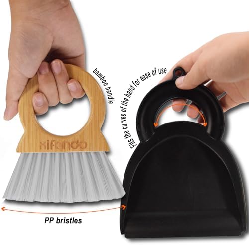 Xifando Mini Broom and Dustpan Set with Bamboo Handle