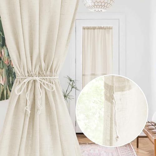 NICETOWN 80 Inch Linen French Door Curtain with Drawstring Tieback