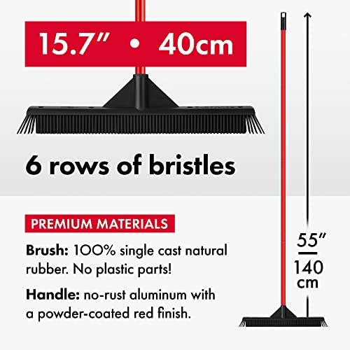 RAVMAG Pet Hair Remover Rubber Broom for Hardwood Carpet Tile