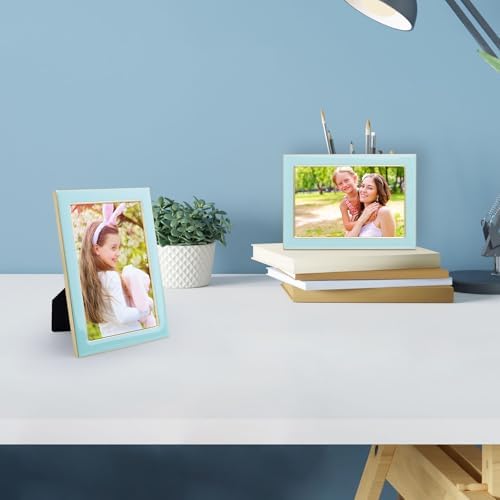 4x6 Light Blue Enamel Picture Frames with Gold Edges 2 Pack