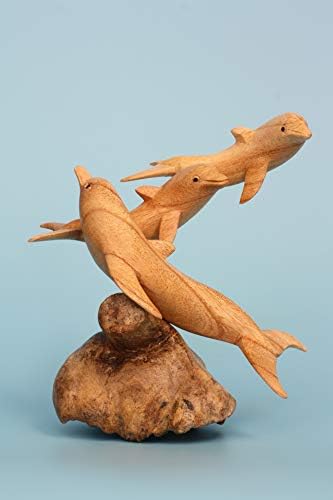 G6 Collection Hand Carved Wooden Dolphin Figurine Set