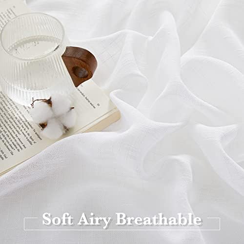 RYB HOME White Linen Sheer Drapes 2 Panels 104 Inch Wide