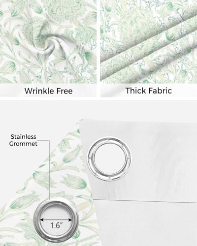 Botanical Green Blackout Curtain Panels 52x96 for Privacy