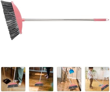 Ciieeo Heavy-Duty Broom with Long Handle and Pink Design