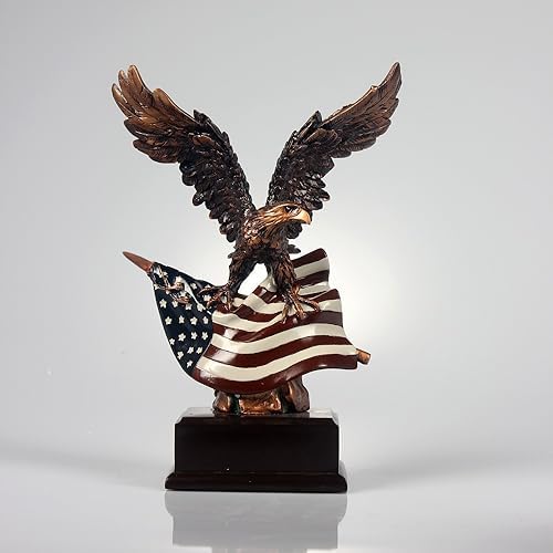 Bald Eagle with American Flag Statue Decor Figurine