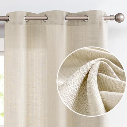 Jinchan Beige Linen Textured Curtains 72 Inch 2 Panels Grommet Top 1
