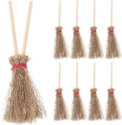 EXCEART Mini Broom Hanging Decor with Red Rope 12Pcs