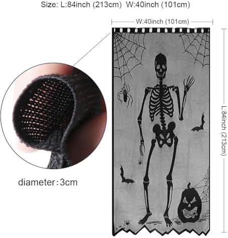 Halloween Black Lace Curtain with Skull and Witch Pattern
