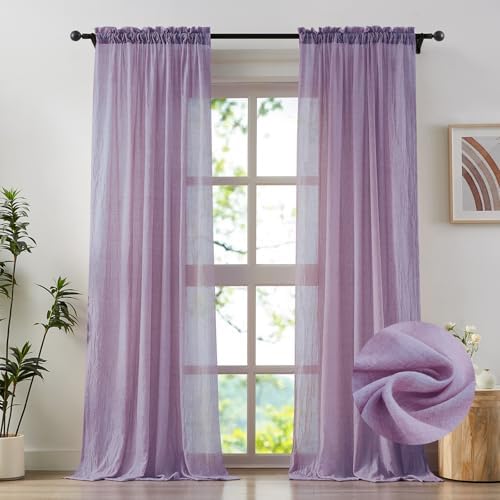 Anpark Purple Sheer Curtains 2 Panels 104 Inches Wide