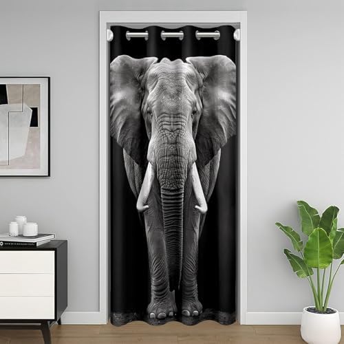 Jejeloiu Soft Velvet Door Curtain with Black White Elephant Print