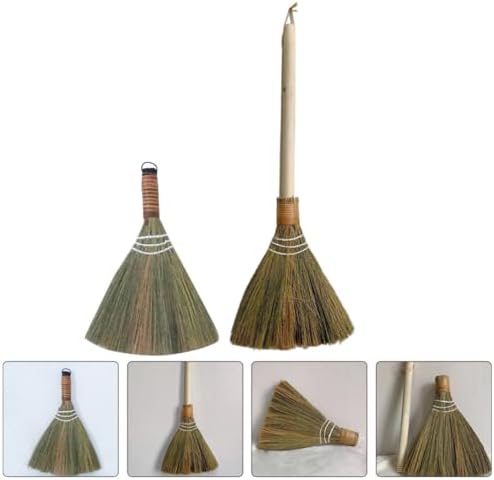 VOSAREA 2PCS Hand Woven Kitchen Broom with Wood Handle