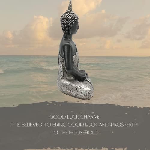 Bellaa 8 Inch Black and Silver Buddha Statue