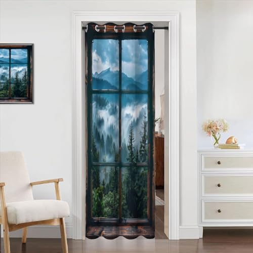 Misty Forest Landscape Door Curtain 34x80 Inches