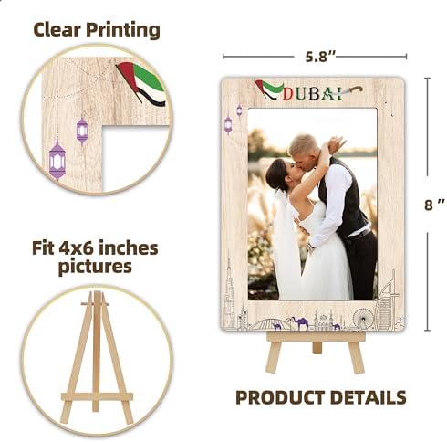 DETIHO Dubai Themed Wooden Picture Frame with Easel Stand