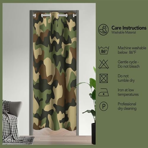 DGESTE Camo Door Curtains Black Green Panel 34x80