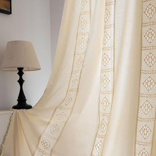 Deeprove Boho Curtains 59x96 Inches Cream Cotton Panel