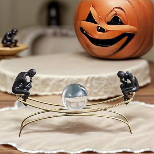 Modern Thinker Statue with Glass Orb Gold Home Decor 1