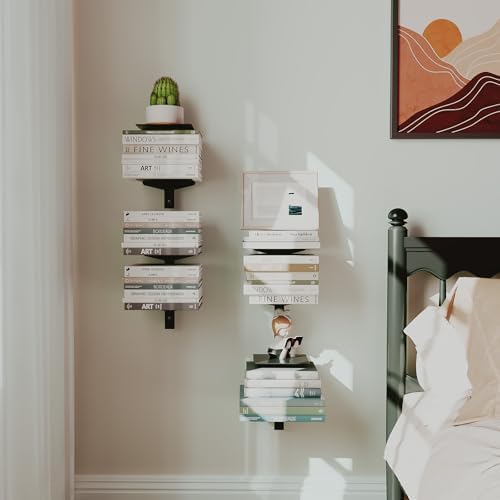 ART-GIFTREE Floating Book Shelves 4 Tier Metal Wall Mount 2 Pack Black
