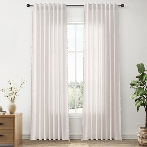 Natural Cream Beige Boho Linen Curtains 2 Panels