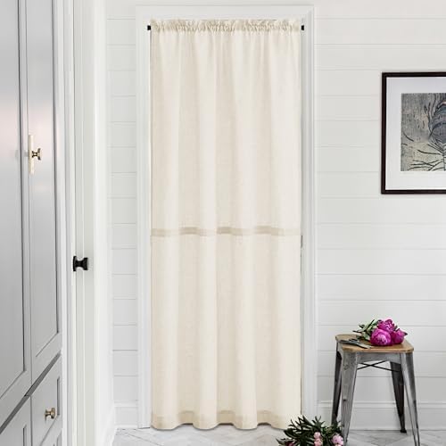 NICETOWN 80 Inch Linen French Door Curtain with Drawstring Tieback