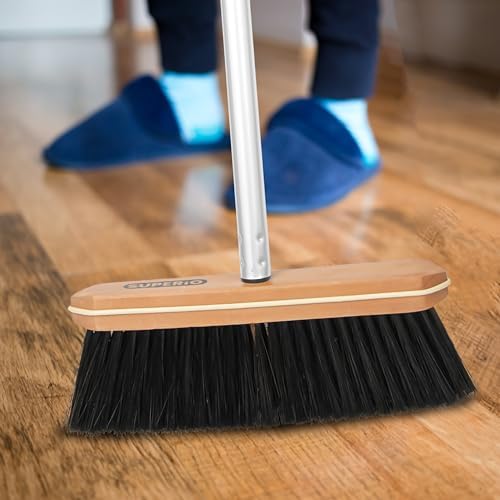 Superio Kitchen Broom with Grey Handle and Black Tampico Bristles 1