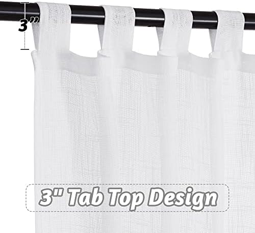 RYB HOME White Linen Sheer Drapes 2 Panels 104 Inch Wide